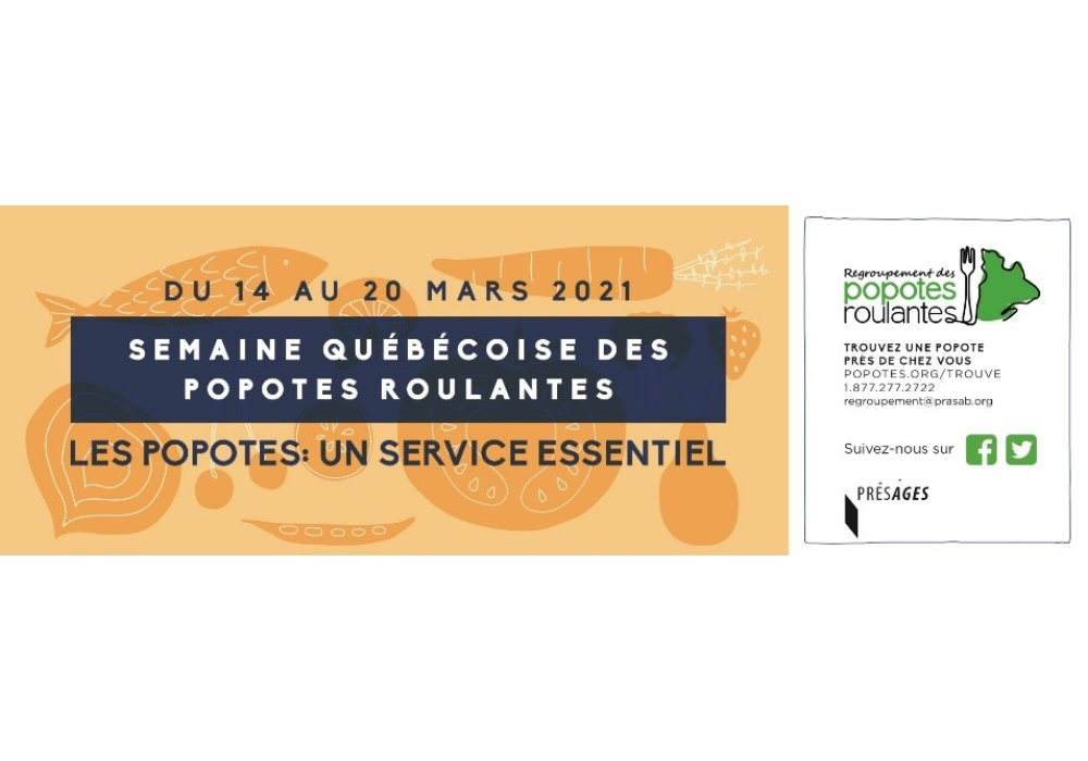 La Semaine québécoise des popotes roulantes 2021 se tiendra du 14 au 20 mars sous le thème « Les popotes : un service essentiel »